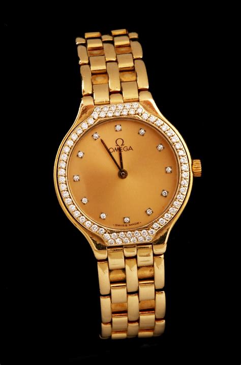 omega women's gold watch with diamonds